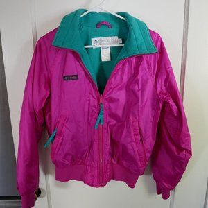 Hot pink & teal retro Columbia bomber